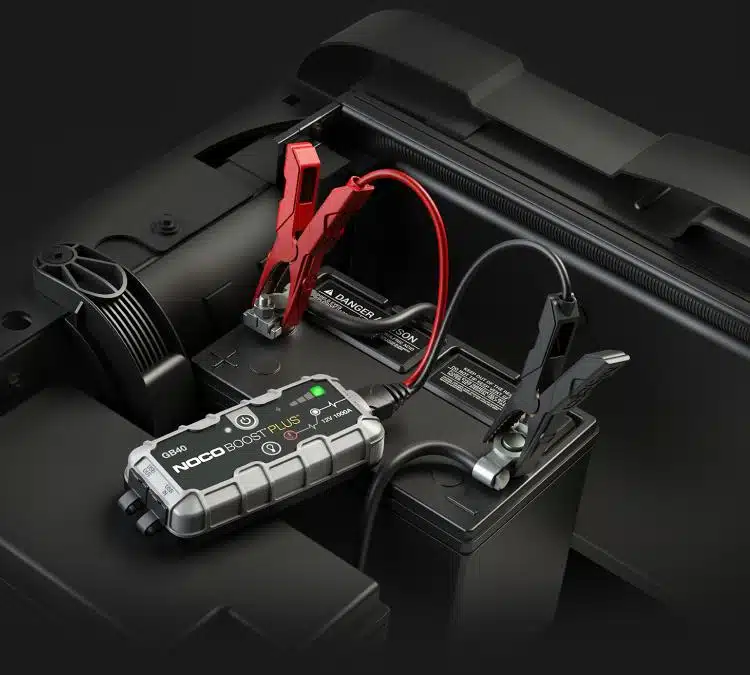 NOCO GB40 Boost Plus jump starter in engine bay